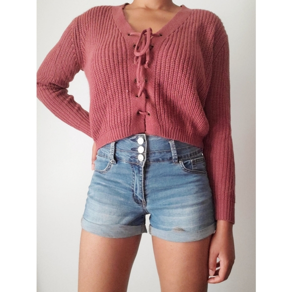Knit Sweater, Cropped, Marsala/Pink, Size S - Picture 5 of 9